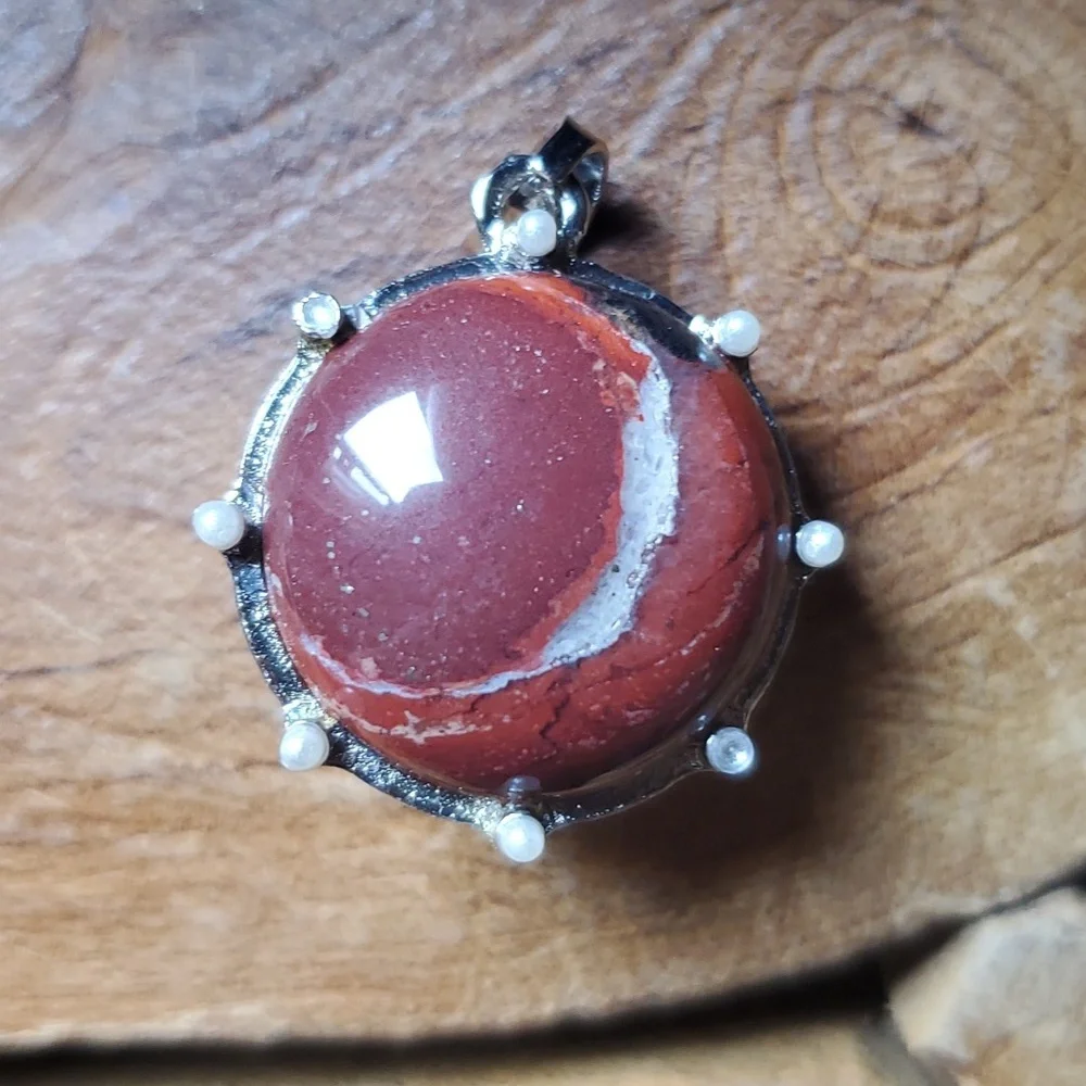 New Wrapped Red Jasper Round Pendant.